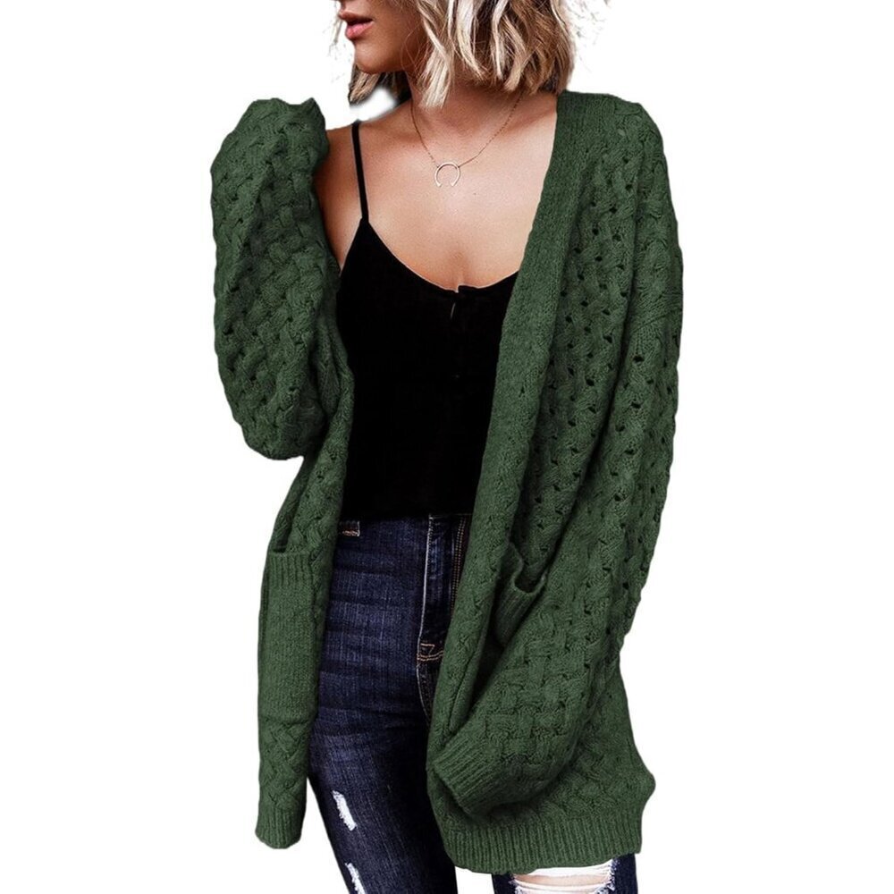 Women's Cable Knit Cardigan Sweater Open Front Long Sleeve Pockets Casual